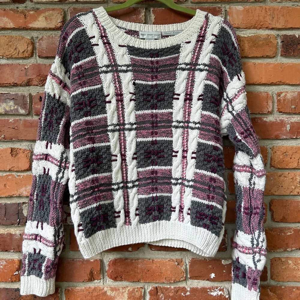 Vintage Paris Sport Club Hand Knitted Sweater M